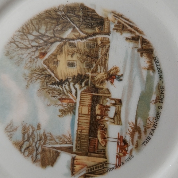 Winter Scene Bread & Butter Plates made by Harkerware with Currier and Ives - Picture 9 of 10